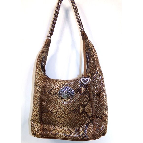 Brighton Nora Faux Snakeskin Hobo Bag Purse Silver Hardware Very Clean READ - Picture 1 of 11